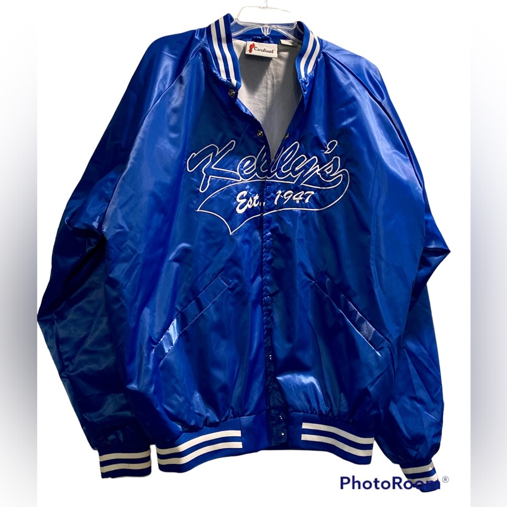 Vintage Kansas City Kelly’s Westport Blue Satin Sportswear Jacket - Picture 1 of 4